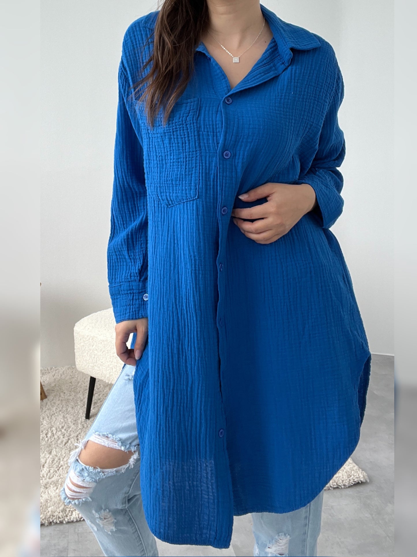 Musselin Bluse "JANA", Blau