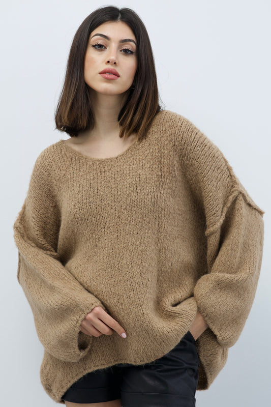 Kuscheliger Pullover V-Ausschnitt, camel