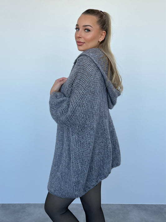 Strickjacke mit Kapuze, grau