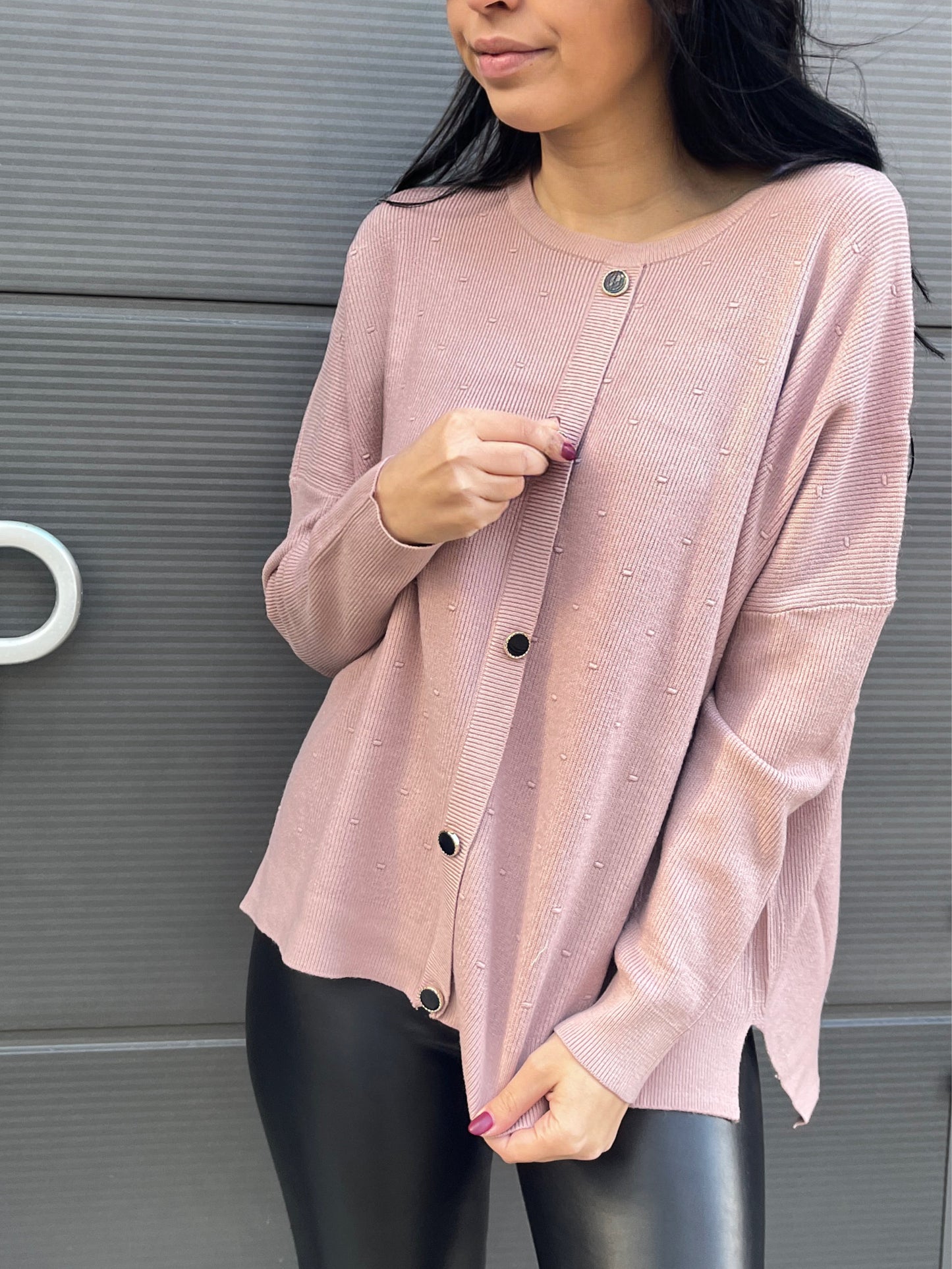 Pullover mit Knöpfen, rose