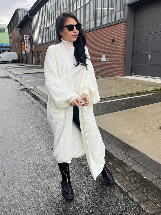 Lange Strickjacke, Off-White