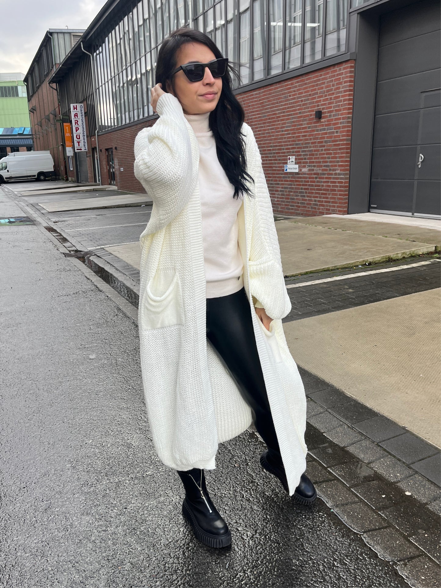 Lange Strickjacke, Off-White