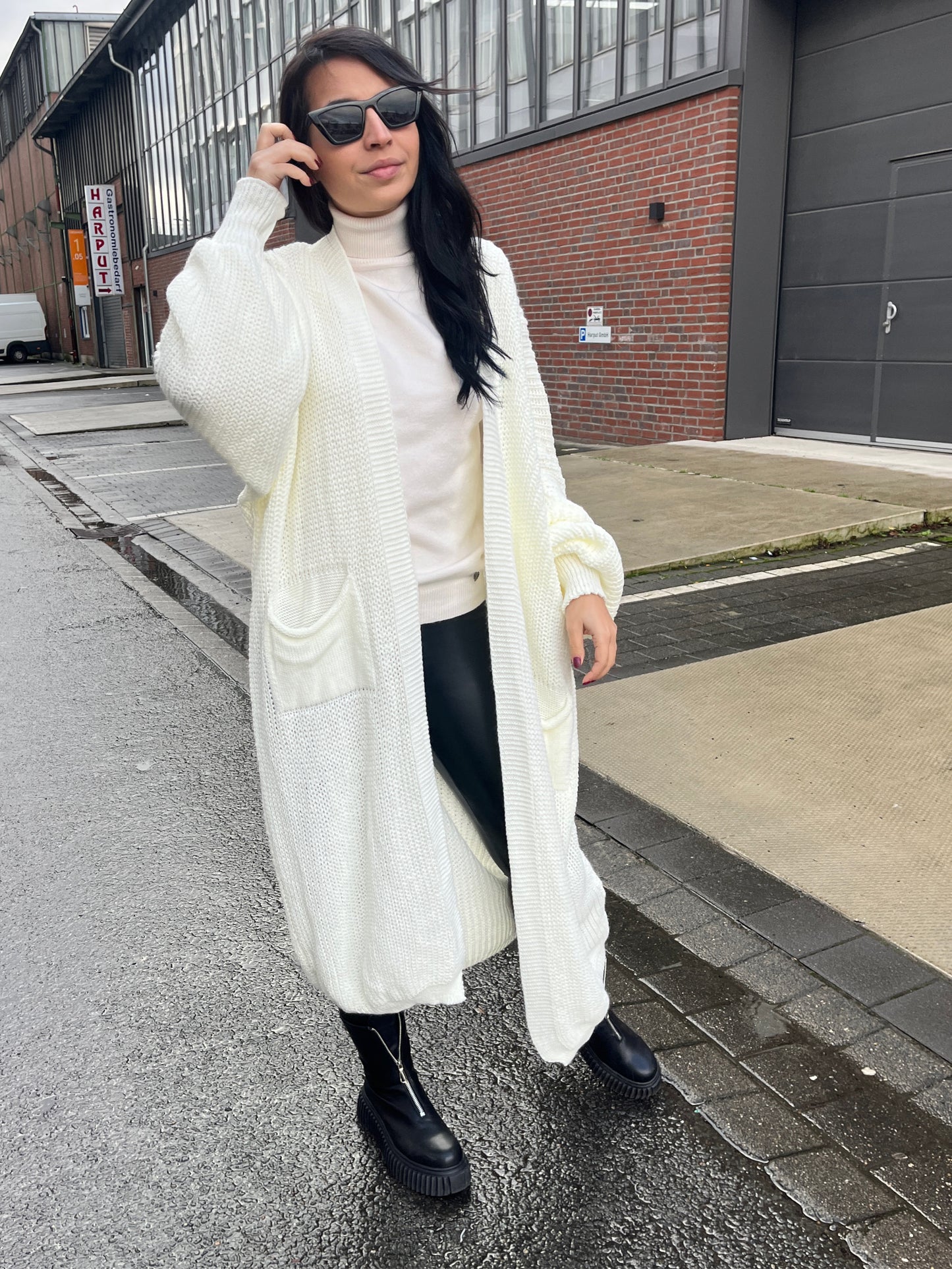 Lange Strickjacke, Off-White