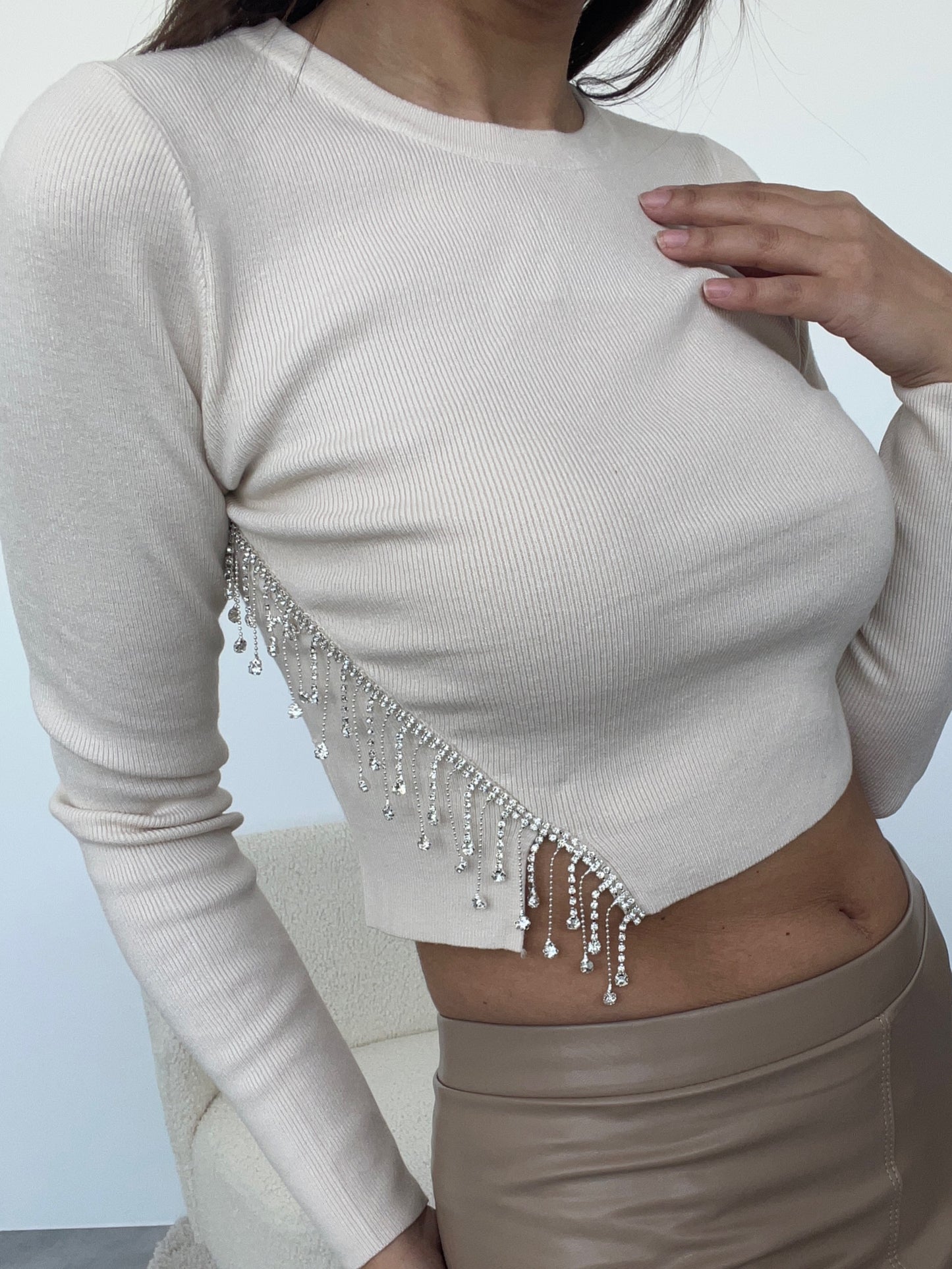 Shirt mit Strass, creme