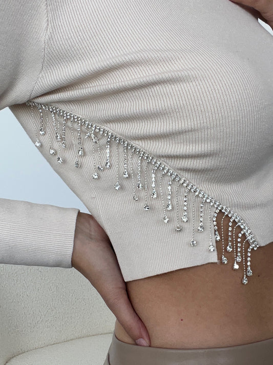 Shirt mit Strass, creme