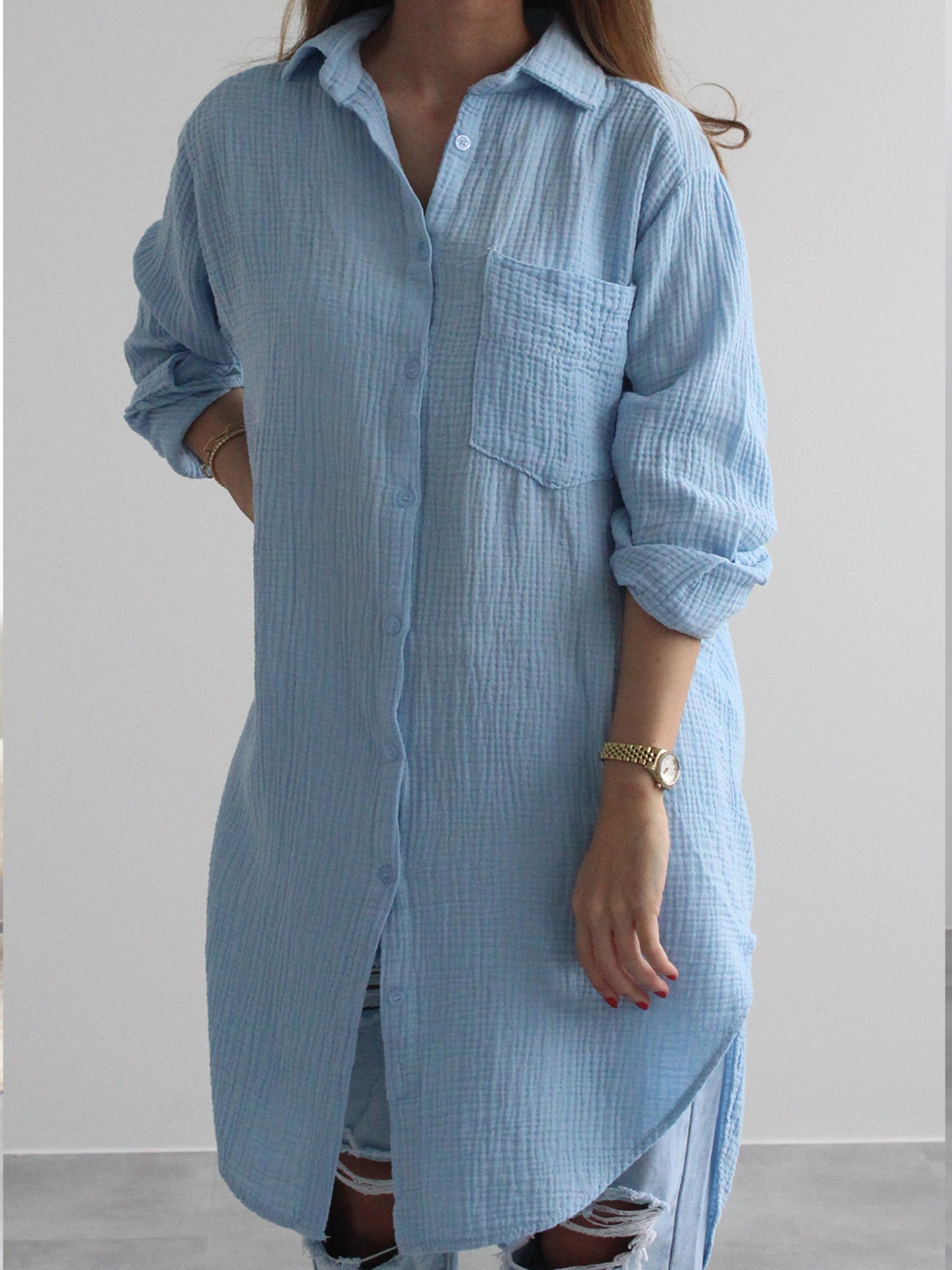 Musselin Bluse "JANA", Hellblau