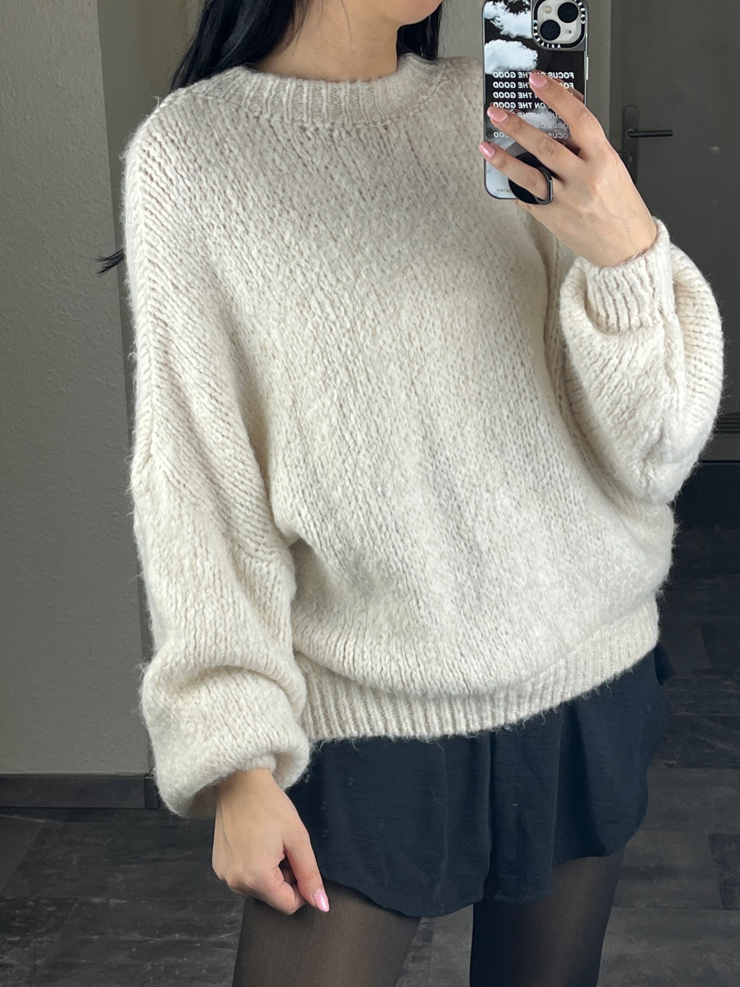 Kuschel Pullover Kurz, Offwhite