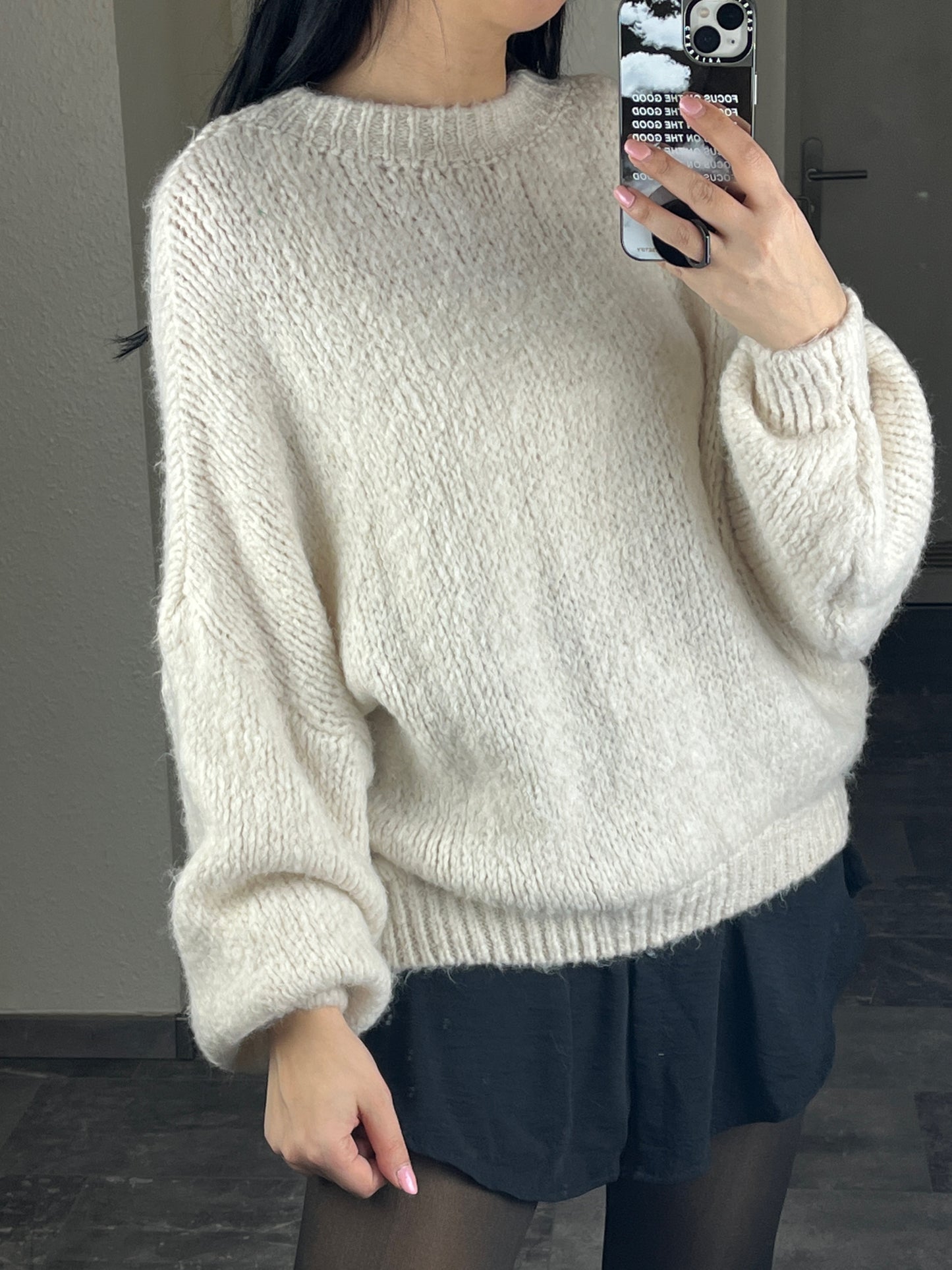 Kuschel Pullover Kurz, Offwhite